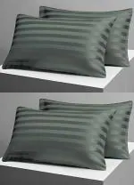 Fabture Cotton Pillow Covers set of 4 pieces, Satin Striped pillow covers, plain pillow covers (Grey)
