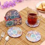 DULI Set of 6 Enamel Coated Round MDF Coasters 10x10cm (Tiles)