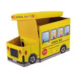 Inditradition Foldable School Bus Shape Toys Storage Box | Multi-Utility Kid's Playing Toy Cum Stool (Yellow)