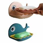DEVALIYA 2 PC's Self Draining Fish Shape Cute Soap Plastic Dish Adhesive Waterproof Wall Mounted Bar Soap Dish Holder Organizer Rack Hanging Bathroom Soap Tray for Bathroom