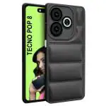 Fashionury Back Case Cover for Tecno Pop 8 | Compatible for Tecno Pop 8 Back Cover | Matte Soft Case | Liquid Silicon Puff Case for Tecno Pop 8 with Camera Protection | (Black)