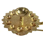 pujaNpujari Handcrafted Pure Brass Ganga Aarti Puja Diya with Handle 1 Tier 12 Wicks (Height - 17 cm,730 gm) | Traditional Oil Lamp