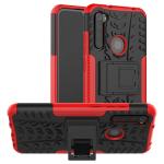 Lustree Redmi Note 8 Red Plastic Shock Absorbent Armor Mobile Back Cover Case with Kickstand Wheel - 18 x 5 cm