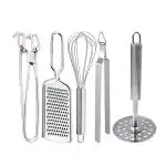 JISUN Stainless Steel Pakkad & Cheese Grater & Egg Whisk & Roti Chimta & Potato Masher for Kitchen