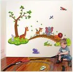 JAAMSO ROYALS Jungle Animals Zoo Wooden Bridge Wall Sticker For Home Décor (60CM x 90CM)