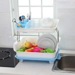 MILLENSIUM Kitchen 2 Layer Plastic Sink Dish Plate Drainer Drying Rack Wash Organizer with Tray Utensil Holder Basket