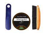 Sheppits Premium Wax Shoe Polish (Brown), Wooden Shoe Polish Brush & Shoe Horn (Navy Blue) Combo | Shoe Care Kit