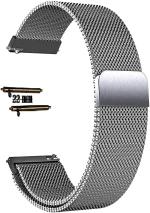 Black Lovies Silver Metal Smart Watch Strap For Fossil Sport, Gen 5 Q Founder 20