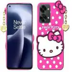 JOBINKA (Hello Kitty Oneplus Nord 2T 5G Pink) Hello Kitty Rupper Back Case Cover |3D Cute| Soft Silicone Back Cover with Pendant Compatible for Oneplus Nord 2T 5G (Pink)