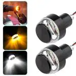 Riderscart Motorcycle LED Indicator Dual Color Blinker Stylish Handle Bar Light Universal for all Bike (4 Pcs, White & Yellow)