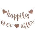 Festiko Happily Ever After Banner, Rose Gold Glitter, Bachelorette Party Decorations, Bridal Shower Banner Rose Gold, Wedding Engagement Decorations