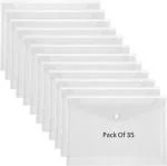 Shining Zon Envelope Design Document Certificates File Folder Bag Clear Holder Storage Case Snap Button File Folder Clear Plastic Container for A4, FS, Legal Size Papers Stationery - Pack of 35