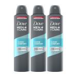 Dove Men Care Clean Comfort Dry Spray Antiperspirant Long Lasting Refreshing Deodorant, 250 ml - Pack of 3