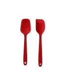 Ramkuwar Silicone Spatula With Spoon Set Heat Resistant Baking Tools for Cooking Baking and Mixing - Set of 2 (Red)