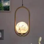 HomesakeMid Century Modern Light Chandelier Lighting, White Frosted Glass Globe Lampshade Pendant Indoor Hanging Light Fixture, Golden Oval
