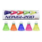 NONGI 200 Multicolor Plastic Shuttlecock, Pack of 5 For Indoor and Outdoor Badminton Sports