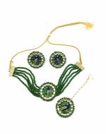 Bella Store Women Dark Green Meenakari Kundan Peacock Choker with Mangtika
