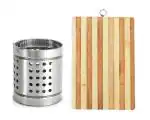 FIRST FRONT Stainless Steel Cutlery Holder With Wooden Chopping Board and (Multicolour, Pack of 2)