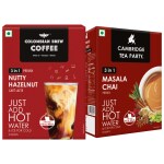 Colombian Brew 3 in 1 Hazelnut Café Latte, Instant Coffee Premix, Cambridge Tea Party Instant Masala Chai Tea Premix, 10 Sachets Box Each