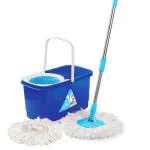 Kleeno by Cello Easy Clean 360 Degree Plastic Bucket Spin Mop with 2 Refill Free Extra (Blue)