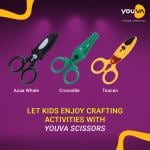 Navneet Youva | Scissors Assorted Shapes - Age group 6-9 years | Safe for kids | Pack of 2 | 3 Shapes - Crocodile, Acua Whale, Toucan