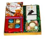 MANTOUSS New Year Gift for corporates/New Year Gift Items for Friends and Family-New Year Diary+Handcrafted Chocolate Box+Designer Diya+Happy New Year Greeting Card