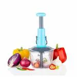 KRIFTON Hand Push Chopper Easy to use Hand Press Vegetable and Fruits Push Chopper for Kitchen, 3 Sharp Stainless Steel Blades, Unbreakable Food-Grade Plastic, Anti-Slip Base (650ml)