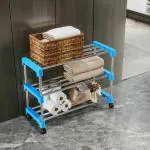 SKORTIX Premium Shoes Stand for Home - Stainless Steel 3-Tier Shoe Rack for Home (Blue & Silver)