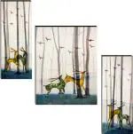 Indianara Set of 3 Deer Pair in the Jungle MDF Art Painting (3226 FL) without glass (4.5 X 12, 9 X 12, 4.5 X 12 INCH) Digital Reprint 12 inch x 18 inch Painting (With Frame, Pack of 3)