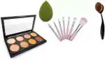 Lenon 8 SHADES CONTOUR CONCEALER HIGHLIGHTER WITH MINI BRUSH SET OF 7 + 1PC OVAL BRUSH + 1 BEAUTY BLENDER (4 Items in the set)