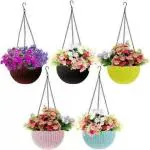 EOAN Hanging Pots, Beautiful Round Woven Plastic Flower Hanging Planter 6 inch (Pack of 5)