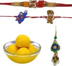 Yuvraj rakhi with sweets for single brother rakhi set with 1 kg Rajbhog sweets Tin pack , Roli chawal pack