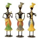 eCraftIndia Embossed Iron Tribal Man Playing Musical Instruments Showpiece 3 pcs ( 9 cm x 32 cm)