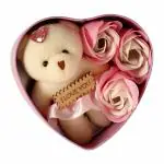 DAILY FEST fabric Heart Shape Gift Box with Teddy & Rose