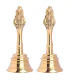 RTWARE Brass Puja Hand Bell, Pooja Ghanti/Ghanta 4 inch, 2 Piece for Prayer at Home, Temple, Mandir Bell, Diwali