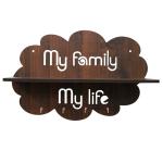 Random My Family Wall Hanging Shelf With 4 Key's Holder, (Walnut)