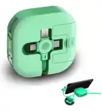 Tech Gear 3-in-1 Cable 1.2 m Retractable Charging Cable Roll, Fast Data Transmission, Fast USB Charger Cord (Compatible with iPhone, Android, Type c, Green, One Cable)