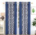 HOME STYLISH Classic Pattern Premium Polyester Door Curtains 7 feet Set of 2 Blue