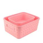VENIK Pink Vegetable & Fruit Plastic Basket Set (3 in 1)