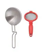 Urban Buy Aluminium Tadka Pan With Solid Plastic Tea Strainer and Multicolour, Pack of 2