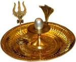 Navyaksh- NAVYAKSH Parad (Mercury) Shiva Ling,Shivling with Brass Trishul Jalahari Yoni, Plate Decorative Showpiece - 8.5 cm (Brass, Gold, Silver) Decorative Showpiece - 12 cm (Brass, Gold)