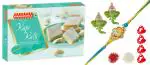 Feastive Celebrations Bikanervala Kaju Katli With Navratna Rakhi, Pair Of Ganesha Soan, Pooja Rakhi, Kesar, Chawal, 400 Gm (Set Of 4)