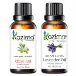 KAZIMA Combo Of Olive Carrier Oil And Lavender Essential Oil Massage, Skin Moisturizing and Aromatherapy, 15 ml Each (Combo Of 2)