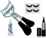 Lenon Beauty 2 Pair False Eyelash, 1 Eyelash Curler, 1 Eye Glue & Black Kajal (4 Items in the set)