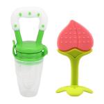 Manan Shopee Kids Peach, Green Silicone Teether With Baby Fruit Nibbler Pacifier (Pack Of 2)