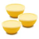 Jaycee Microwave Safe And BPA Free Yellow Round Virgin Plastic Multipurpose Bowl With Lid - 300 Ml (Pack Of 3)