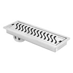 Ruhe Wave Shower Drain Channel | 18 x 4 Inches | 304 Stainless Steel Shower Water Drain Channel| Floor Drain with Cockroach Trap, Side Hole, and Collar