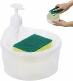MANIYA ENTERPRISE 2 in 1 Liquid Soap Dispenser for Kitchen Sink Dishwasher Liquid Holder Liquid Dispenser Pump with Sponge Holder Kitchen Sink Accessories Items