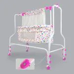 NHR New Born Baby Cradle, Baby Swing, Baby jhula, Baby Bed, Crib, Palna for Comfortable Sleep, Bassinet with Mattress, Mosquito Net and Swing Lock Function for 0-12 Months Baby Boy and Girl (Pink)