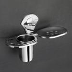 The Golden Theory Ochron Stainless Steel 2in1 Soap Dish with Tumbler Holder / Toothbrush Holder / Toothbrush Stand . Wall Mounted Items for Bathroom Accessories, Sink / Wash Basin. Set of 1.